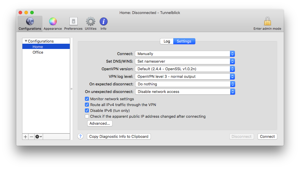 install and setup tunnelblick on mac os for openvpn